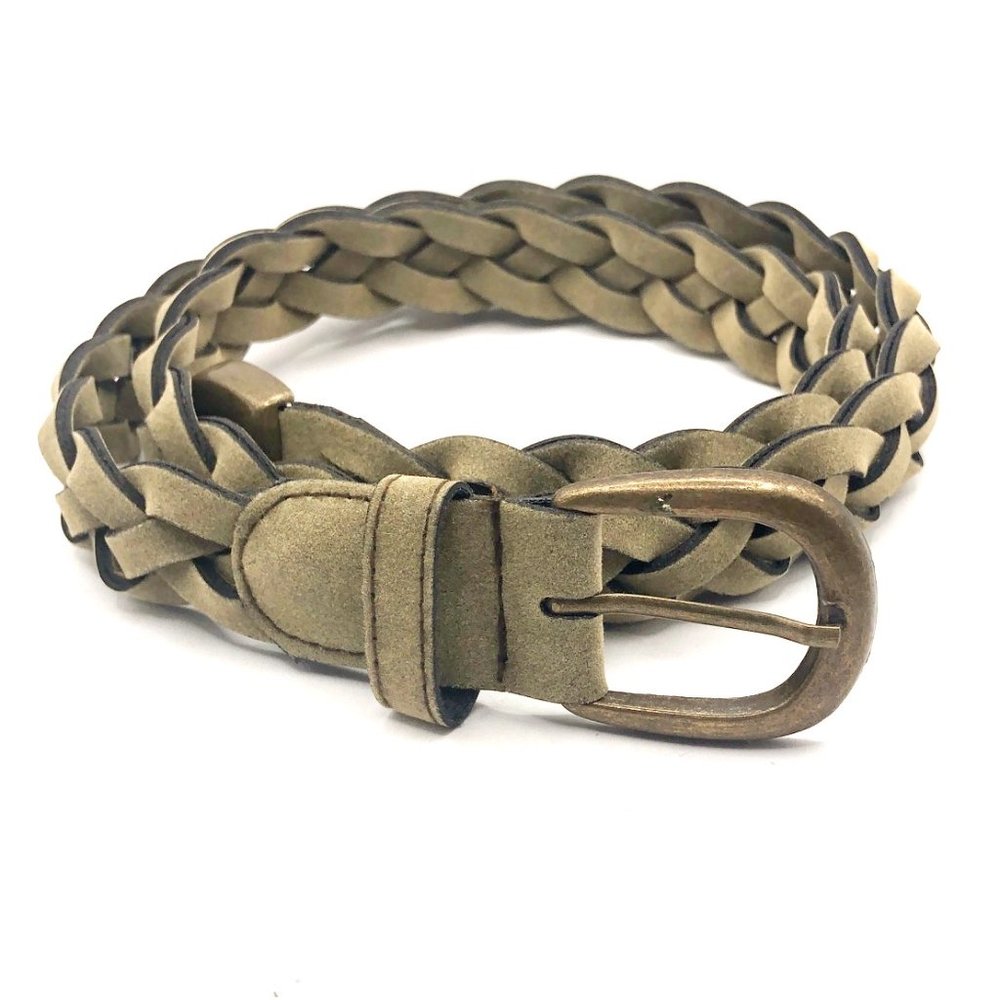 Pre-Owned Olive Green Suede Braided Belt • 34″ Women’s Adjustable Woven Leather